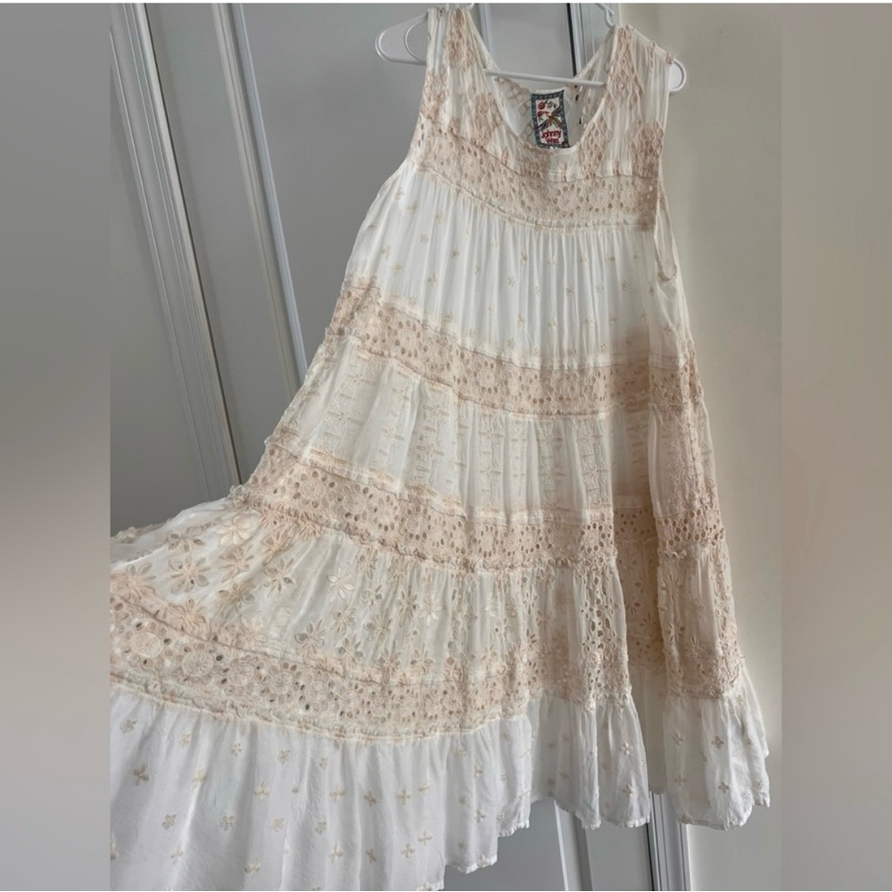 Johnny Was White and Cream Lace Midi Dress